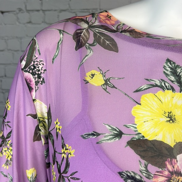 Love, Fire Purple Floral Mesh Overlay Long Sleeve Top Plus Size 3X - Picture 5 of 6